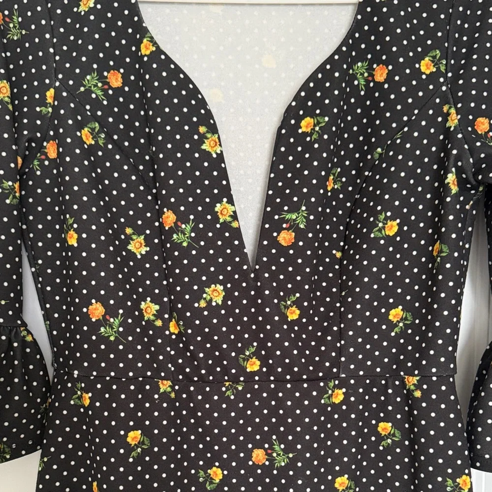 ASOS Floral Black Dress with Polka Dot Pattern - Picture 3 of 5